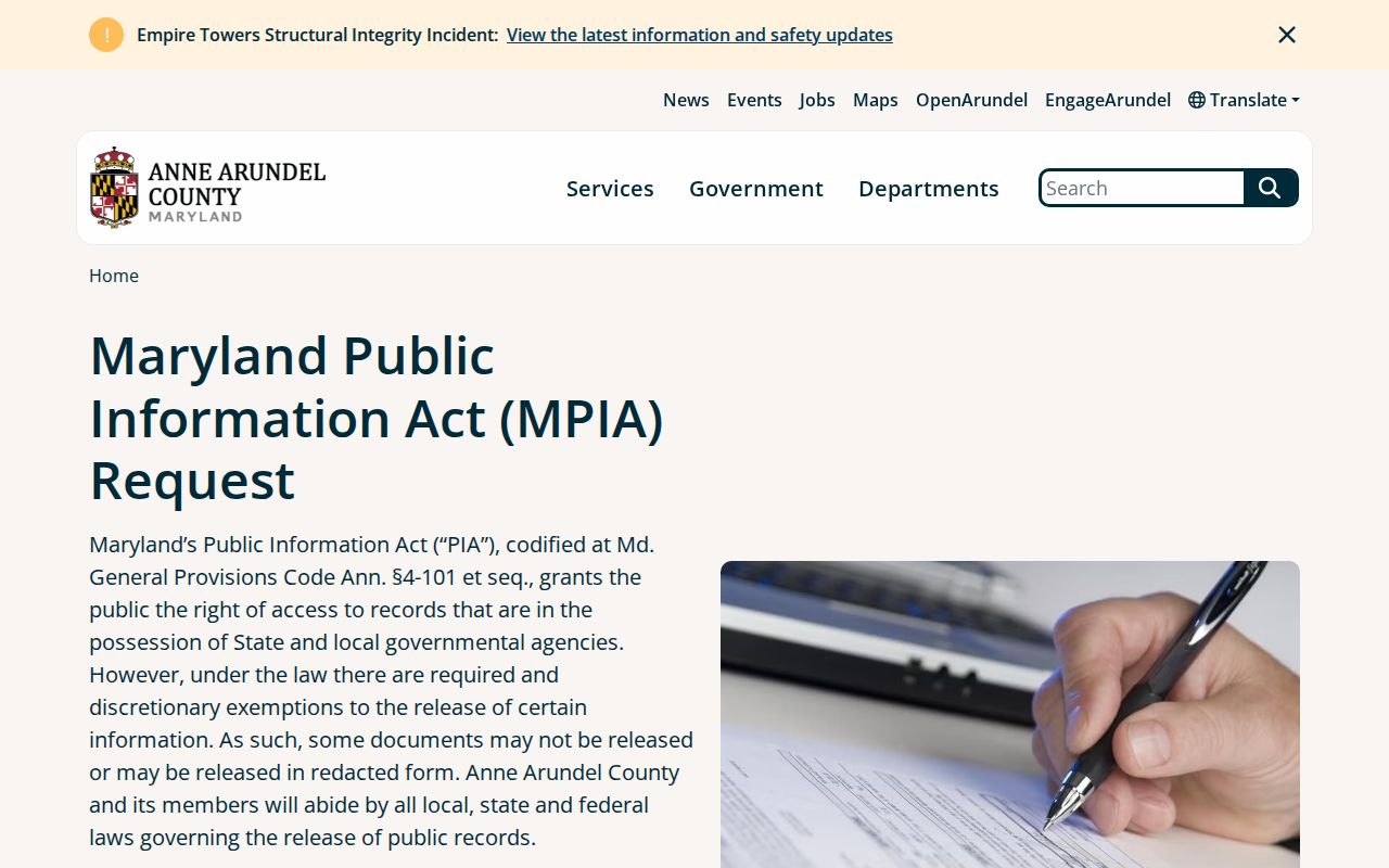 Glen Burnie public records Anne Arundel PIA request form