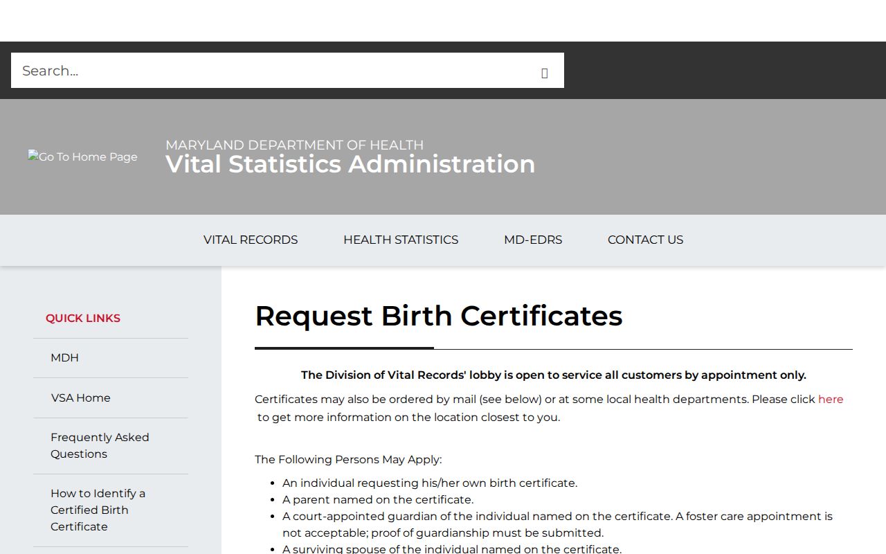 Glen Burnie public records Maryland birth certificate instructions