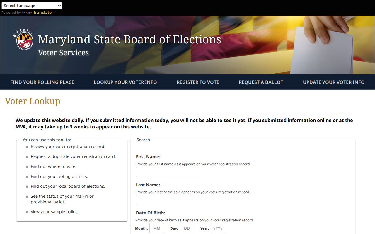 Glen Burnie voter registration lookup fields