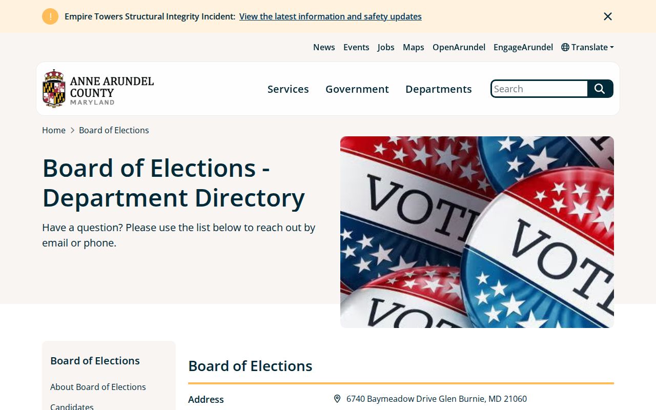 Glen Burnie voter registration office department contacts